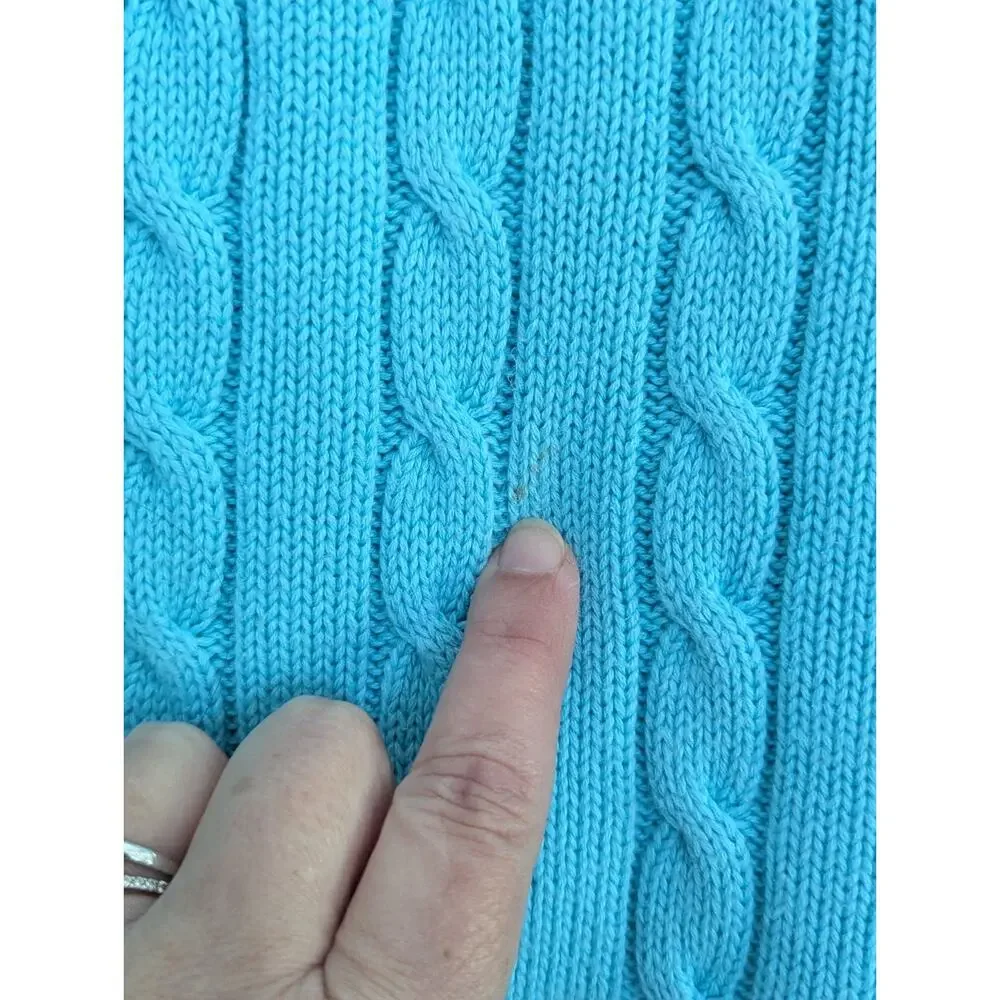 Old Navy Women's L Turquoise Blue Cable Knit V-neck Sweater Whale Logo Preppy